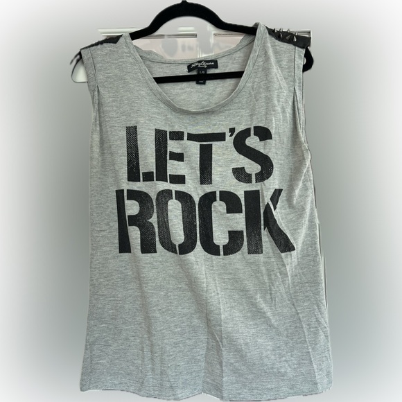 Streetwear Society Tops - “LET’S ROCK” Graphic Tee with Grommet Accents | Edgy Street Style L